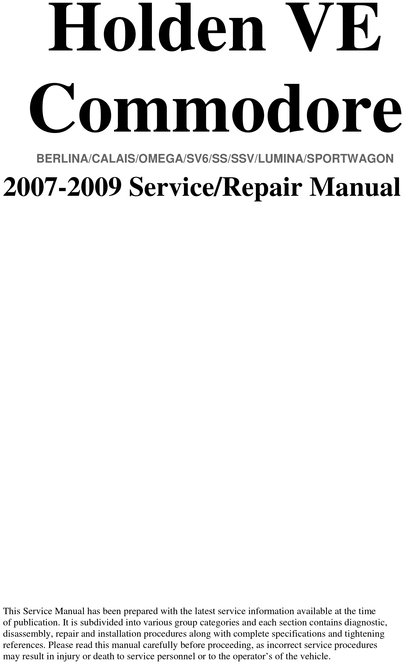 Product picture Holden VE Sedan & Sportwagon Workshop Manual