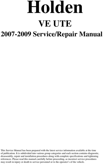 Product picture Holden VE Ute Workshop Manual